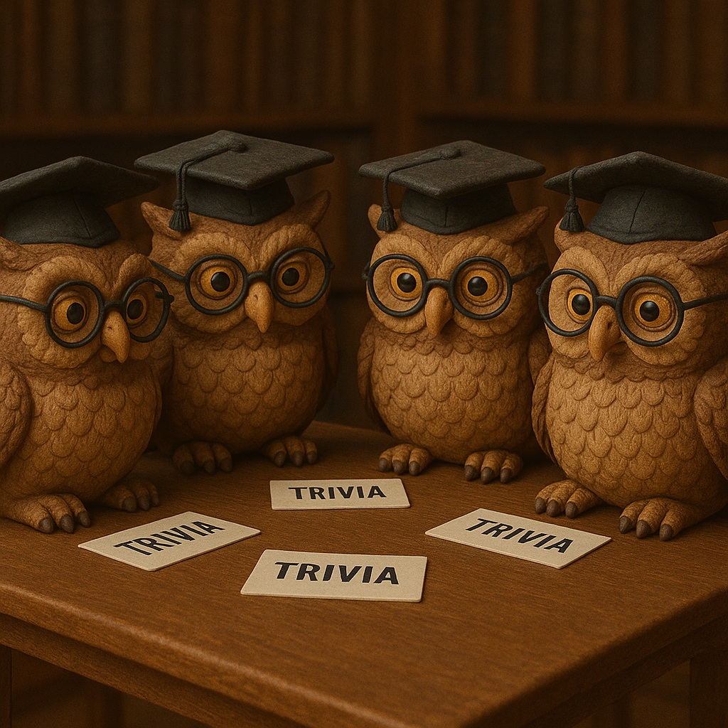 owls playing a trivia game